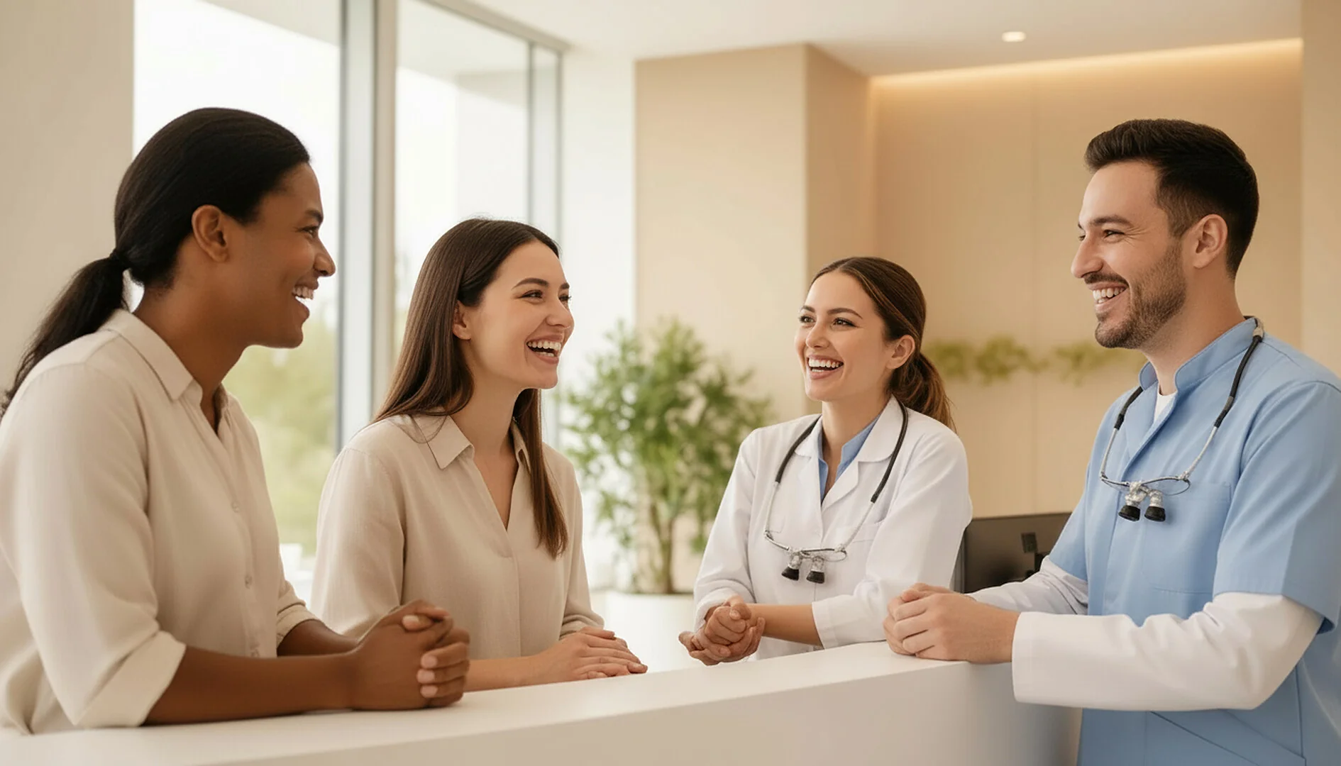 Glada kvinnor med vackra leenden