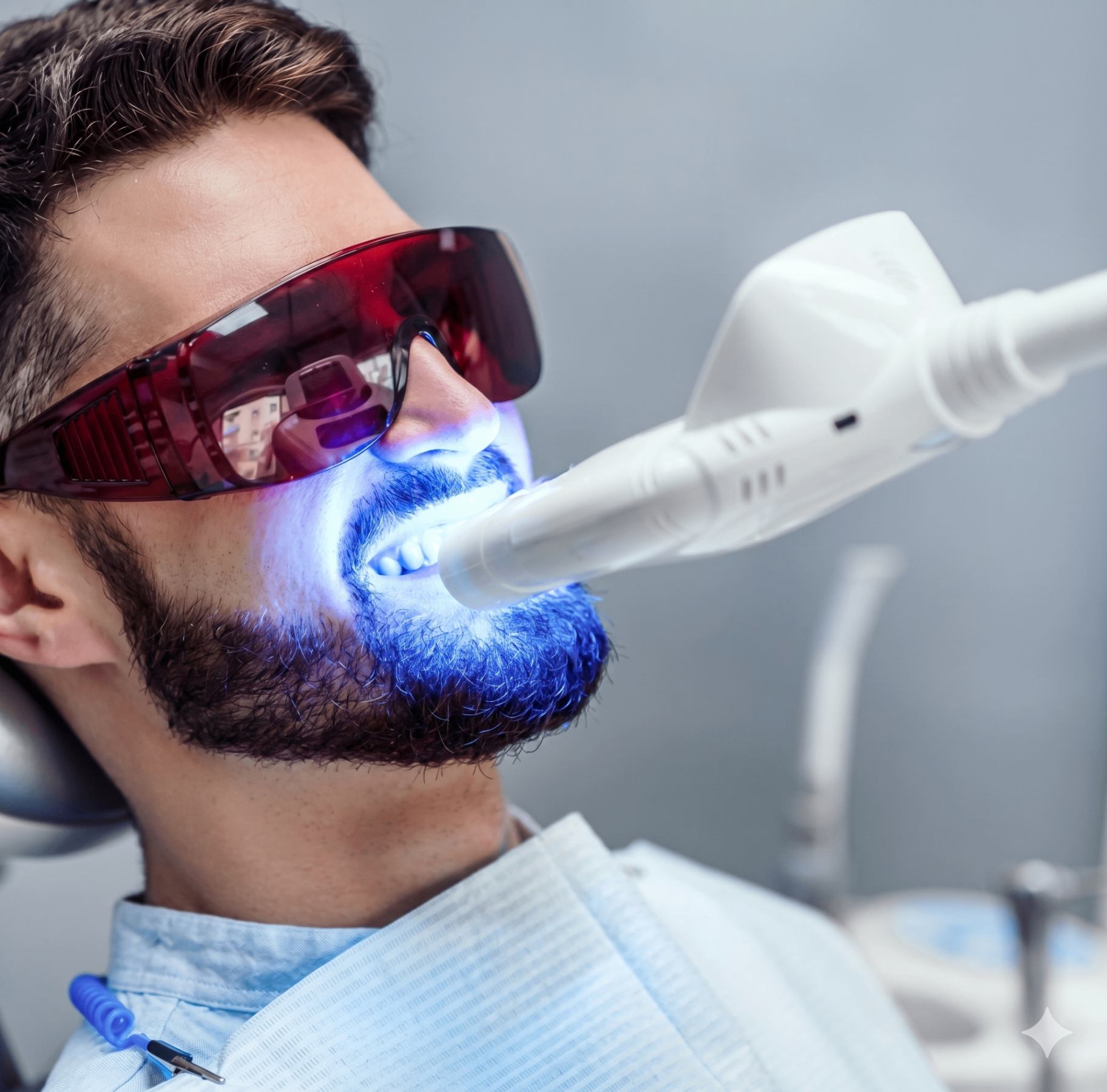 Patient genomgår professionell tandblekning på klinik i Solna